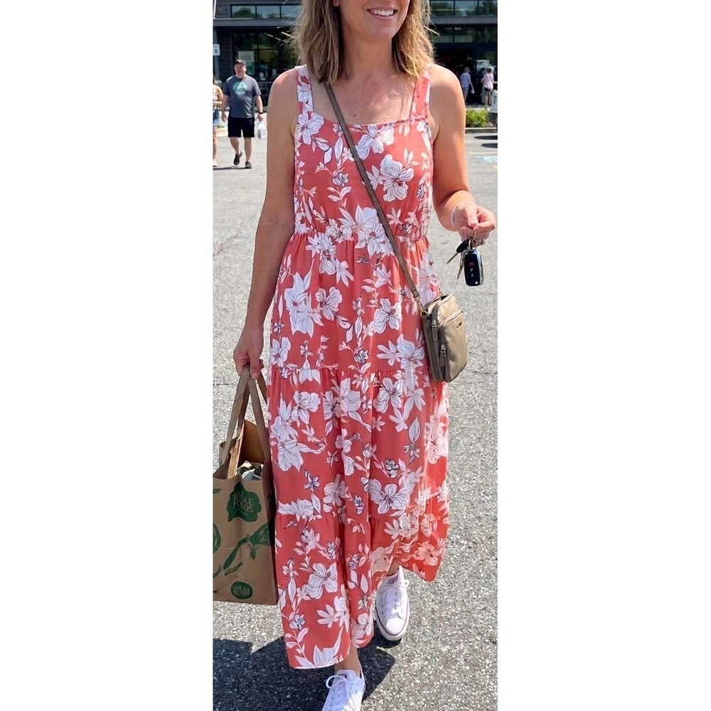 Social Standard by Sanctuary Women Smocked Back Dress Sz XXL Coral White Floral